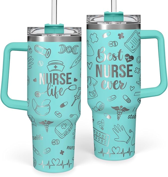 SANDJEST Nurse Gifts for Women, Nurse Tumbler with Handle 40oz Stainless Steel Coffee Cup with Straw Lid, Nursing Gift for Female Nurses, Appreciation Gift for Graduation Christmas Birthday