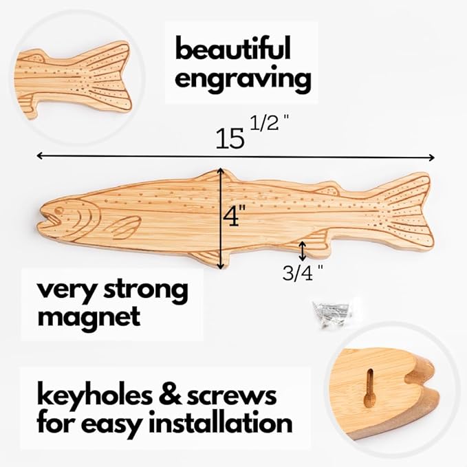 16" Premium Mangetic Knife Holder for Wall - Strong Heavy-Duty Engraved Magnet for Knives - Wall or Refrigerator Kitchen Magnetic Knife Stripe - Designed in U.S. (Trout)