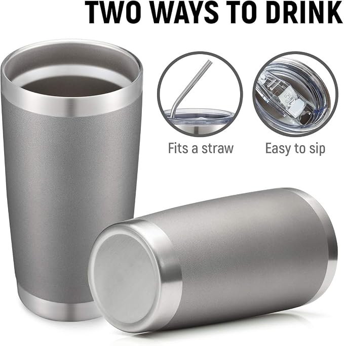 COMOOO 20oz Double Wall Vacuum Insulated Travel Mug, Stainless Steel Tumbler with Lid, Durable Powder Coated Insulated Coffee Cup for Cold & Hot Drinks (Cold Grey, 1 Pack)