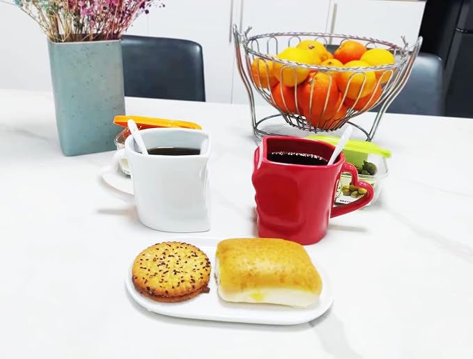 Large Kissing Mugs Set 16oz Kiss Couples Two Coffee Cups and Saucer Love Gifts for Anniversary,Wedding,Valentines,Birthday, Engagement,Lovers Household Tableware (white red)