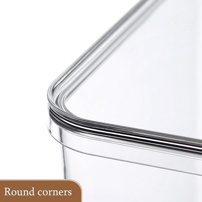 Clear Storage Bins with Lids 4 Packs, Stackable Transparent Storage Containers, Food Grade Fridge Kitchen Cabinet Organizer, Storage Boxes for Fruits , Bathroom and Pantry Organization (4 Small)