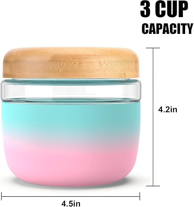 Tronco 24 oz Glass Food Storage & Lunch Bowl Containers with Airtight Lids | Leak & Spill Proof Meal Prep Container with Bamboo Lids, Microwave & Dishwasher Safe, Soup & Stew, Office Lunch,BPA-Free