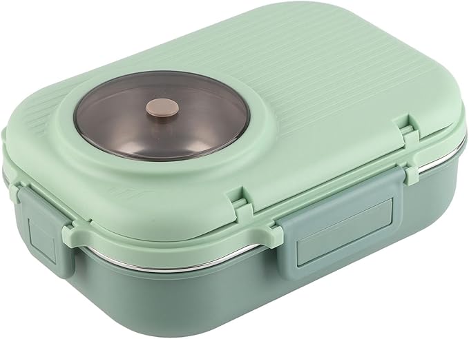 Thermal Lu Box For Hot Food Thermal Tazon,Lu Box Lu Box Thermal Lu Box 1100Ml Double Layer 3 Grid Design 304 Stainl Steel Box With Chopsticks Spoon Soup Bowl G (Green)