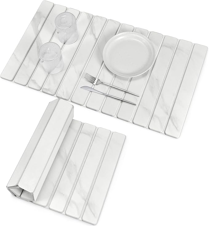 Extra Large Stone Dish Drying Mats for Kitchen Counter, 28"(L)×16"(W) Marble-Pattern Dish Drying Mat, Eco-Friendly Absorbent Diatomaceous Earth Mats for Dishes Bottles, Match Any Countertop