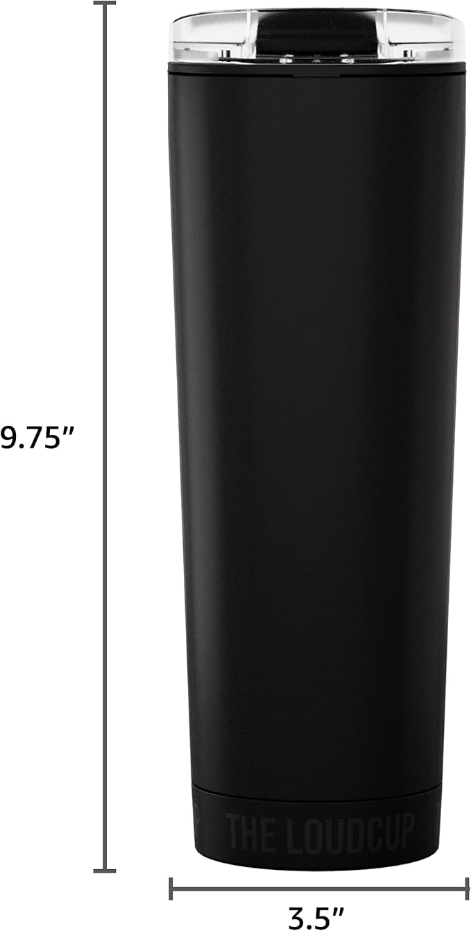 The LoudCup Blow Horn Tumbler, Cheer & Sip 2-in-1 Reusable Water Bottle with Built-In Horn for Sports Games, Tailgates, Parties & Events, BPA-Free, 23 oz, Jet Black