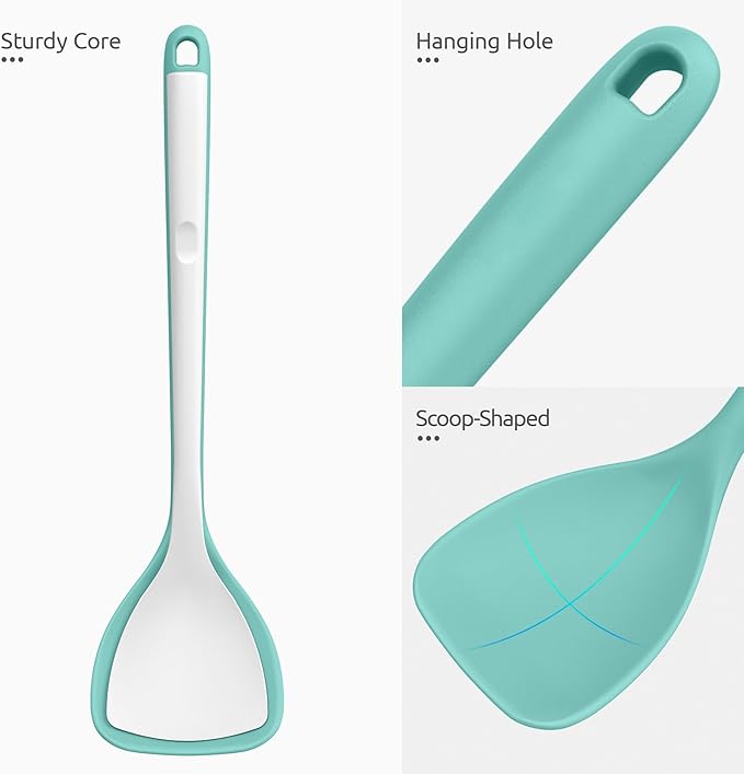 U-Taste 18/8 Stainless Steel Measuring Cups and Spoons Set of 10 (Multi) and 600ºF Heat Resistant 13.76" Long, 3.63" Wide Wok Spatula for Kitchen Stir Fry (Aqua Sky)