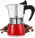 Induction Moka Pot, 4 Cups (7.1 oz) Crystal Glass-Top & Stainless Steel Moka Pot, Classic Stovetop Espresso Maker, Red