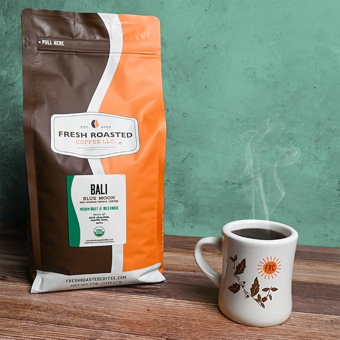 Fresh Roasted Coffee, Organic Bali Blue Moon Whole Bean Coffee, Medium Roast, USDA Organic, Kosher, 5 lb (80 oz)
