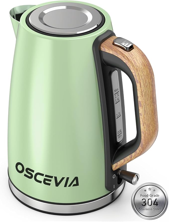 Electric Kettle for Boiling Water, 1.7L Visual Water Window Stainless Steel Electric Water Kettle, 1500W BPA-Free Hot Water Kettle Pot, Auto Shut Off & Boil-Dry Protection, Green