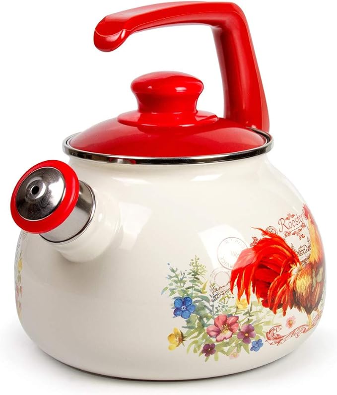 Whistling Tea Kettle Stovetop Rooster Enamelware Kettle 2.7-qt. (2.5 L)