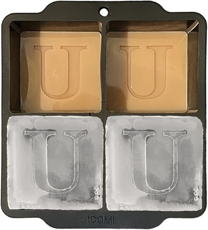 Monogrammed Ice Cubes Mold with Lid, 2 inch Whiskey Ice Cube Tray, Personalized Initials Silicone Cocktail Ice Cube Mold, Wedding Monogram, Thank You Gift, Gifts for Dad (Letter U)