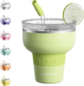 16 oz Stainless Steel Cocktail Tumbler with Lid and Straw - Insulated Margarita Tumbler - 320 Sippable Stemless Wine Cup for Party | Green