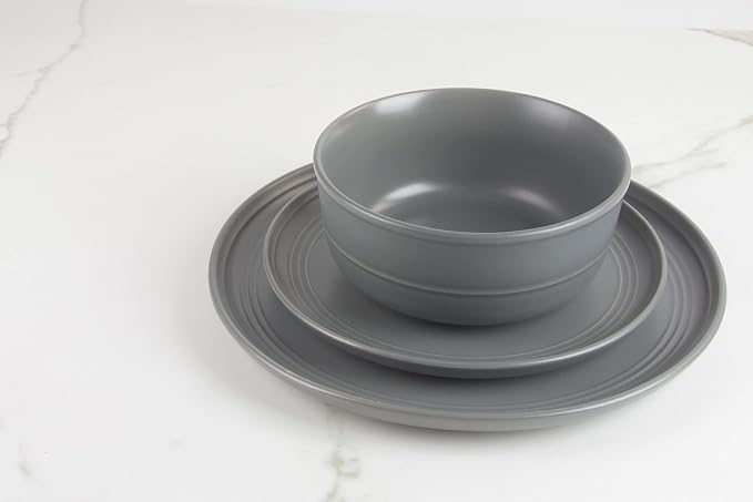 10 Strawberry Street Double Line 16 Piece Dinnerware Set, Matte Gray