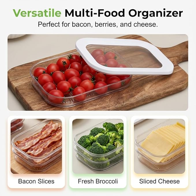 Multi-layer Food Storage Box with Lid, Deli Meat Ham and Cheese Container for Fridge, Stackable Container Set for Meal Prep, Fridge Organization, Pantry Storage
