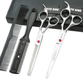 7.0 Inches Hair Cutting Scissors Set with Combs Lether Scissors Case,Hair cutting shears Hair Thinning shears For Personal and Professional (Silver)
