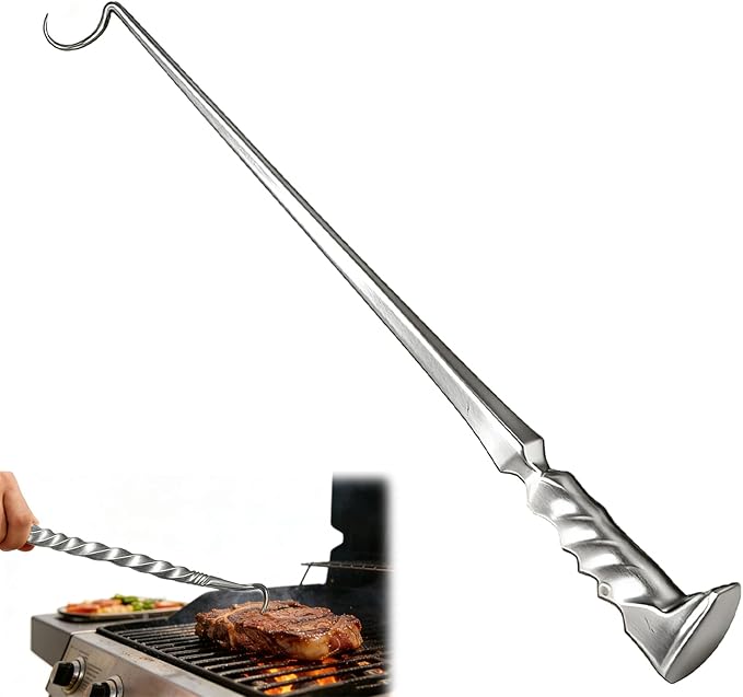 Stainless Steel Meat Hook Flipper, Steak Flipper Hook, Pig Tail Meat Flippers, BBQ Food Flippers, Steak Turner Hook, Meat Turner Hooks,Turning Vegetables and Meats (Right Hand A Stainless Steel)