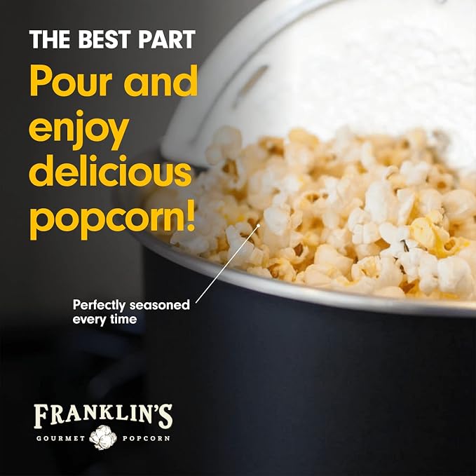 Franklin's Gourmet Popcorn - Movie Night Bundles - Stovepop Popcorn Maker, 28 oz Classic Popcorn Kernels, 19 oz Butter Flavored Salt, 30 oz Butter Flavored Coconut Oil