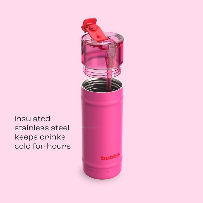 bubba 18 oz Dualsip Insulated Stainless Steel Water Bottle with Straw - Reusable, Leakproof, Lightweight, Dishwasher Safe, Lead-Free and BPA-Free, Flora Aura