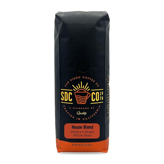 San Diego Coffee Organic House Blend, Medium Roast, Whole Bean Coffee, 16-Ounce Bag Café en grano tostado