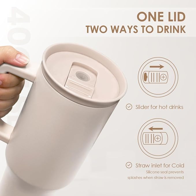 SANDJEST Brown 40oz Tumbler with Handle and Straw, Insulated Stainless Steel Travel Coffee Mug for Women Girls, Gift Idea for Birthday Christmas Mothers Day
