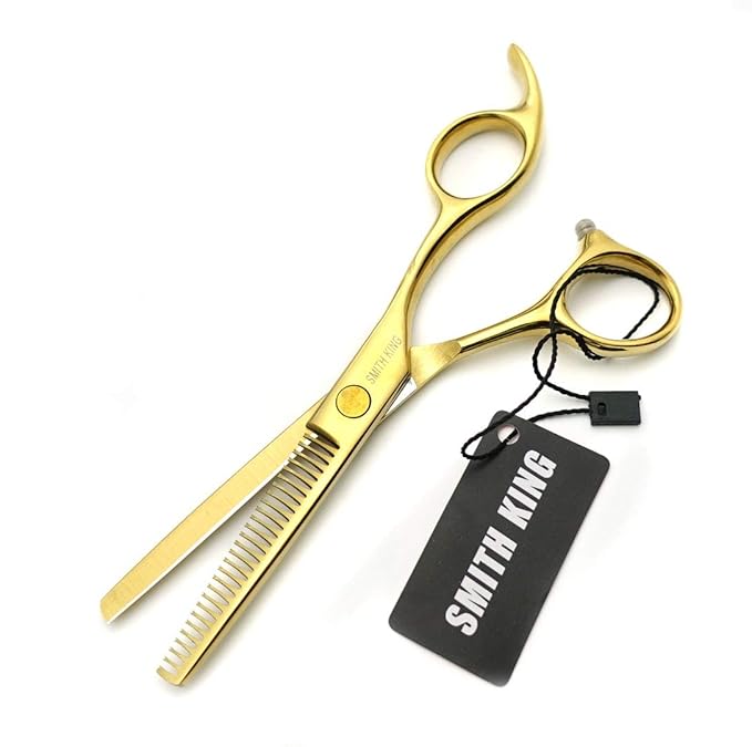 5.5 Inches Hair Cutting Scissors Set with Razor Combs Lether Scissors Case,Hair Cutting Shears Hair Thinning Shears for Personal and Professional (Gold)