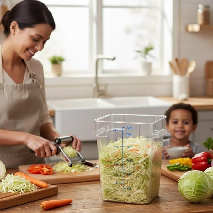 Soro Essentials- 22 qt. Polycarbonate Square Food Storage Container with Graduated Markings Clear Color- Stackable Storage Bin Plastic Food Container with Handle for Pantry Organizer Storage Kitchen