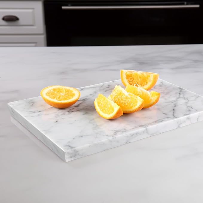 Koville Italian Carrara Marble Cutting Board for Kitchen, 12x8inch Hand Crafted Marble Slab for Cheese, Charcuterie, Pastry Board - Wedding Gift, House Warming Gift