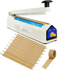 Impulse Heat Sealer 8 inch Mylar Bag Sealer, Heat Sealer for Plastic Bags, Metal Iron Shell, Impulse Sealer 3mm Sealing, Manual Hot Seal Machine with 8 Repair Kits(Included 2 Cutter Lines)
