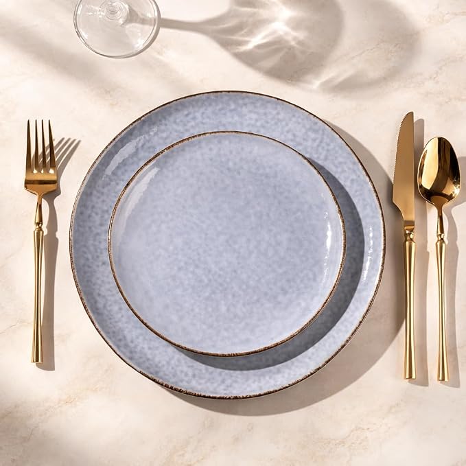 AmorArc Ceramic Dinnerware Sets,Handmade Reactive Glaze Stoneware Plates and Bowls Sets,Highly Scratch Resistant | Dishwasher & Microwave Safe Dishes Set,Service for 4 (12pc)