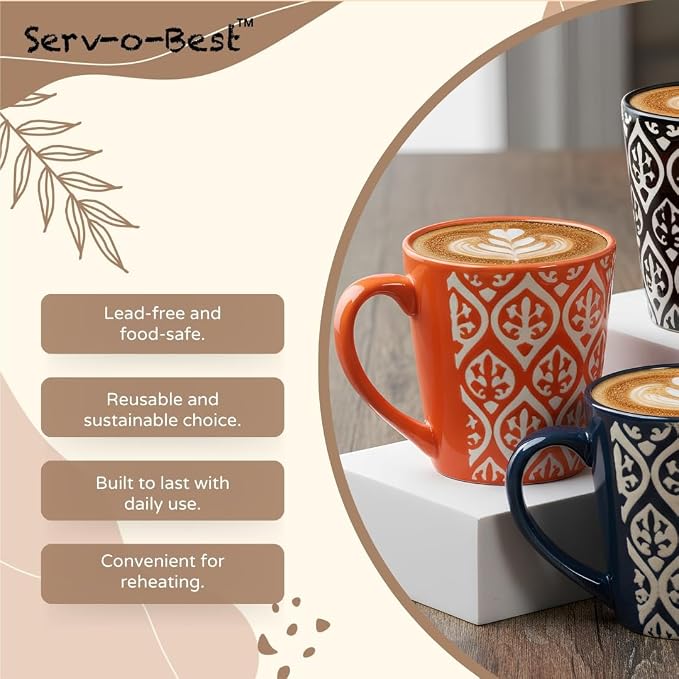 Servo Best Handmade Ceramic Coffee Mugs Set Of 4, 5 oz Tea Cups with Handle, Mug Sets for Coffee, Tea, Hot Cocoa, Milk, Microwave and Dishwasher Safe, Cups for Men Women Mug Lovers, Housewarming Gift