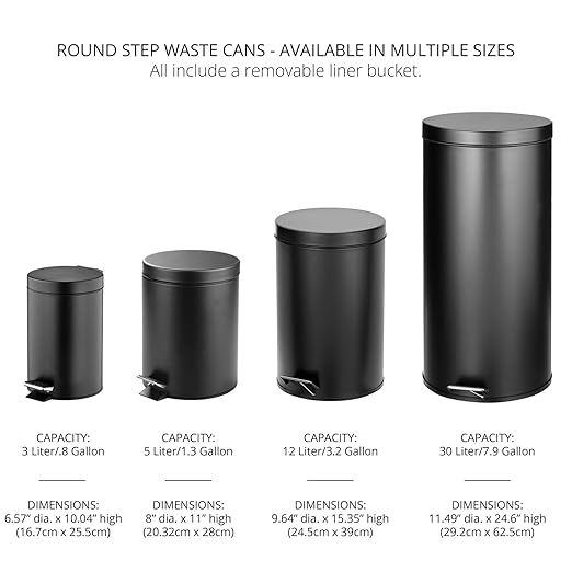 mDesign Extra Small Modern 3-Liter/.7 Gallon Round Metal Lidded Step Trash Can, Compact Garbage Bin with Removable Liner Bucket and Handle for Bathroom, Kitchen, Office, Garage - Black Marble Print