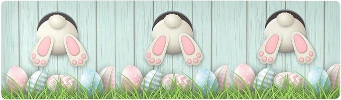 senya Easter Trivet Table Runner 40 Inches Long Easter Bunny Bottom with Pink and Blue Eggs Heat Resistant Hot Pad Multi Purpose Mat for for Hot Pots Pans Kitchen Countertops, B01C23045
