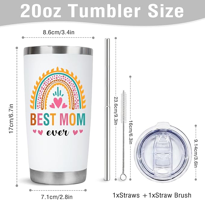 LHSCVUFASC Mothers Day Gifts for Mom, Best Mom Ever Tumbler Mug, Birthday Gifts for Mom From Daughter Son, Christmas Gift for Women Wife, Mama 20 oz Coffee Tumbler Cup