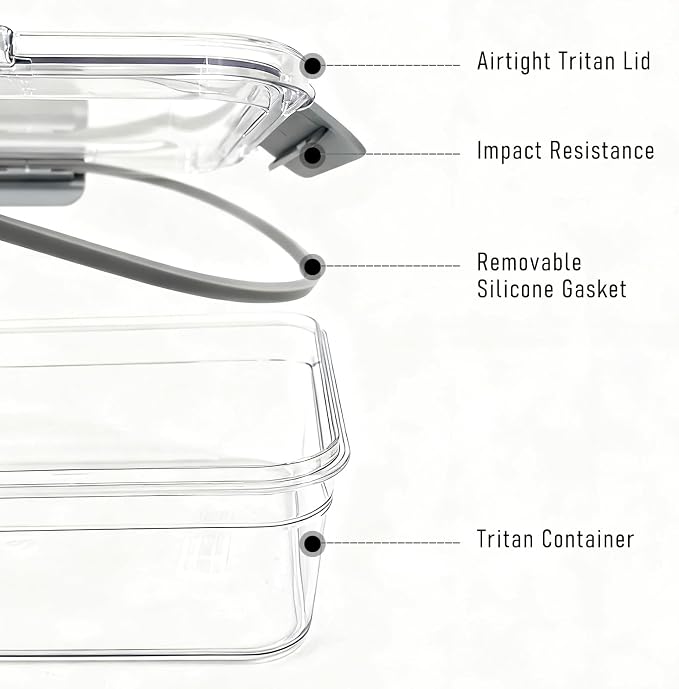 2.8L Tritan Plastic Food Storage Containers, Airtight Tritan Plastic Locking for Fridge Freezer, Meal Prep, Deli Meat, Snacks, 8 Containers with Lids, 16 pieces, Extra Large, Clear