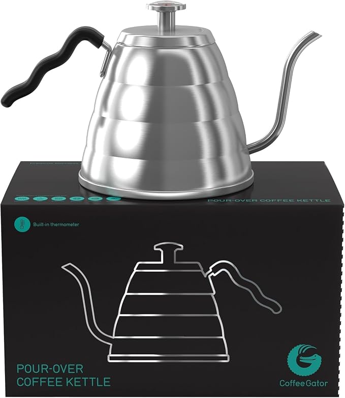 Coffee Gator Gooseneck Kettle 34oz Stainless Steel for Pour Over and Coffee Scale 0.1 Precision with Timer