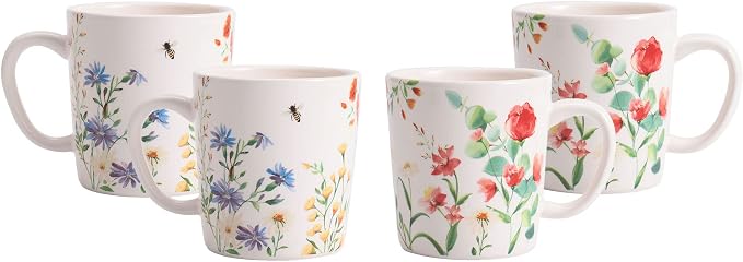 Bico Summer Provence Ceramic Coffee Mugs Set of 4, 18 oz Large Tea Cups with Handle, Aesthetic Latte Mugs for Cappuccino Cocoa, Lead-Free, Dishwasher and Microwave Safe, Housewarming Gift