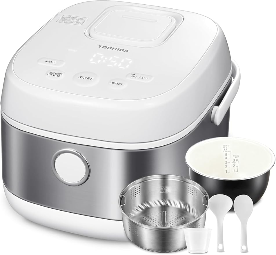 TOSHIBA Rice Cooker Induction Heating, Low Carb Low Sugar Digital Steamer, 5.5 Cups Uncooked Japanese Rice Cooker, 8 Cooking Functions, 24H Timer & Auto Keep Warm