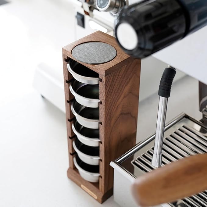 watchget Espresso Filter Basket Stand Portafilter Filter Basket Holder Rack Wooden Espresso Portafilter Precision Basket Storage Stand for 58mm Espresso Machines and 58mm Coffee Puck Screen