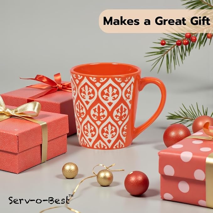 Servo Best Handmade Ceramic Coffee Mugs Set Of 4, 5 oz Tea Cups with Handle, Mug Sets for Coffee, Tea, Hot Cocoa, Milk, Microwave and Dishwasher Safe, Cups for Men Women Mug Lovers, Housewarming Gift