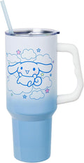 Silver Buffalo Sanrio Hello Kitty and Friends Featuring Cinnamoroll in Stars and Clouds Double Walled Stainless Steel Tumbler with Handle and Straw, Fits in Standard Cup Holder, 40 Ounces