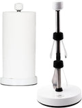 Heavy-Duty Stainless Steel Paper Towel Holder - Easy One-Handed Tear with Suction Cups - Modern Weighted Standing Countertop Dispenser for Kitchen - Holds All Paper Towel Rolls, White