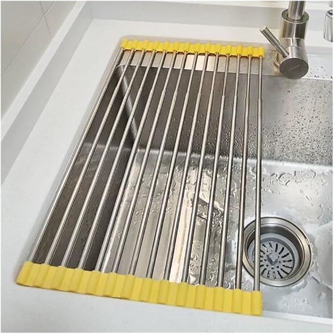 1/2/4 Expandable Roll Up Dish Drying Rack Up to 21" Multipurpose Over The Sink Kitchen Rolling up Dish Drainer, Foldable Rollable Telescopic Drying Rack Mat(1PC,W 39.5cm/15.6in)