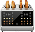 4 Slice Touch Screen Toaster with LCD Display Stainless Steel Digital Toasters 6 Bread Types& 6 Shade Settings Smart Extra Wide Slots Toaster With Bagel Cancel Defrost Reheat Functions