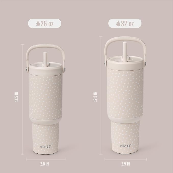 Ello Oasis Go+ 32oz Tumbler with Top Handle and Retracting Straw | Reusable Insulated Stainless Steel Cup, 100% Leakproof Water Bottle, 24 Hours Cold, Cup Holder Friendly For Travel | Wild Dot