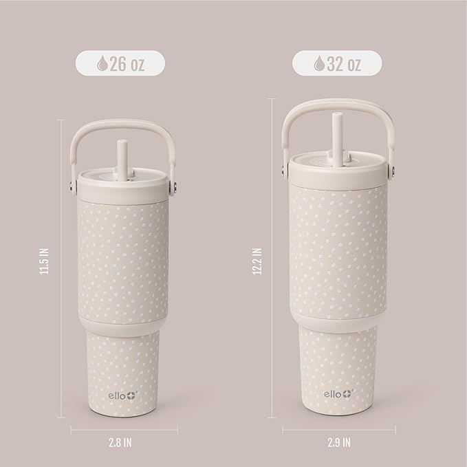 Ello Oasis Go+ 26oz Tumbler with Top Handle and Retracting Straw | Reusable Insulated Stainless Steel Cup, 100% Leakproof Water Bottle, 24 Hours Cold, Cup Holder Friendly For Travel | Wild Dot