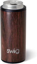 Swig Life Skinny Can Cooler, 12oz Insulated Slim Can Holder, Stainless Steel Cooler, Covers for Tall Beer Bottles, Beach Accessories for Women (Bourbon Barrel)