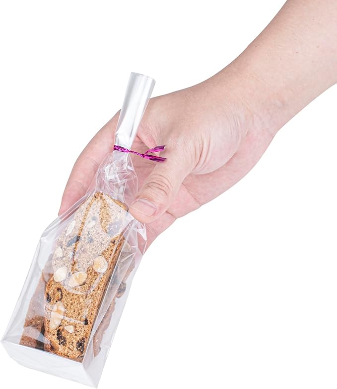 Restaurantware Plastic Treat Bags 100 Count 2 x 2 x 8.25 Inches Heat-Sealable Goodie Packaging Flat Bottom Design Clear