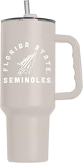 Logo Brands NCAA Florida State Seminoles Sand 40 oz Tumbler with Handle - Stylish Everyday Use Powder Coated-Stainless Steel with Straw- Keeps Cold For Hours