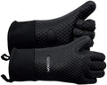 GEEKHOM BBQ Gloves Heat Resistant, 13.7 Inch Long Waterproof Silicone Oven Mitts for Grilling and Smoker, Non-Slip 5 Finger Kitchen Hot Mitts for Baking, Cooking & Cast Iron, Black