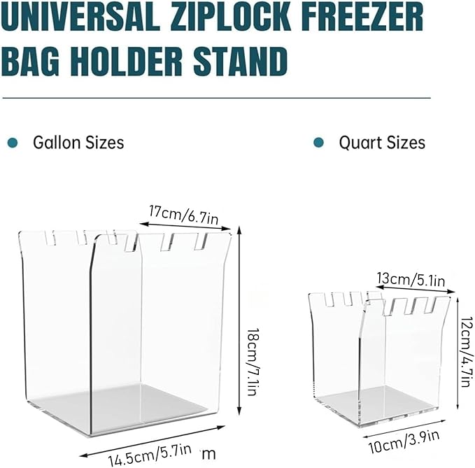 Filling Freezer Bag Stand, Adjustable Acrylic Ziplock Bag Holder for Kitchen Organization, Multifunctional Baggy Rack for Gallon and Quart Size Freezer Bags
